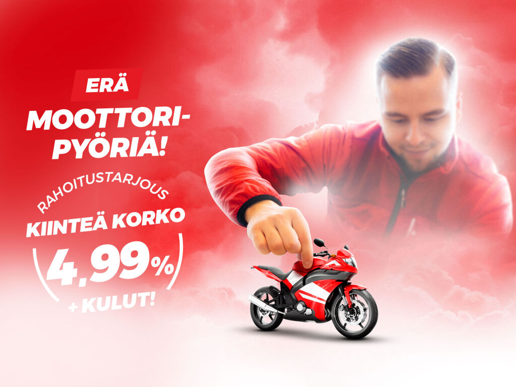 Erä moottoripyöriä 4,99 % + kulut! 